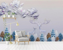 Wellyu papel de parede personalizado 3d papier peint moderno em relevo pintados à mão orquídea lírio floresta alce pintura decorativa papel de parede 3d 2024 - compre barato