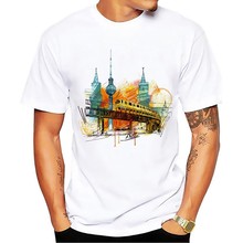 Germany Berlin city watercolor design no glue sublimation print tshirt men 2018 summer new white casual homme cool t shirt 2024 - buy cheap