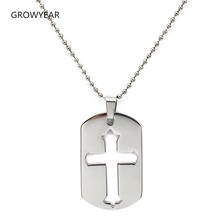 Stainless Steel  Dog Tag Cross Necklace Men Jewelry Pendant Necklace Silver Color With Ball Chain 2024 - buy cheap