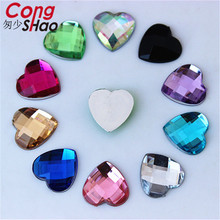 Cong Shao 200 шт. 14 мм акриловые стразы в форме сердца искусственные кристаллы драгоценные камни с плоской задней стороной DIY костюм пуговицы аксессуары CS122 2024 - купить недорого