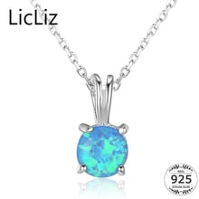 LicLiz 925 Sterling Silver Gem Stone Solitaire Pendant Necklace Collar Women Round Dangle Blue Fire Opal Necklace Chains LN0251 2024 - buy cheap