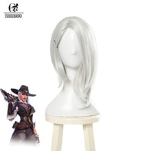 ROLECOS Game OW Cosplay Hair Over OW Watch Ashe Cosplay Headwear 35cm Short Sliver White Heat Resistant Synthetic Cosplay Hair 2024 - buy cheap