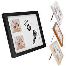 Three Grid Baby Handprint Footprint Wooden Photo Frame with Stamp Ink Pad Baby Decor Gift Kids Imprint Hand Inkpad Souvenirs 2024 - buy cheap