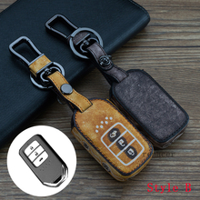 Vintage Genuine leather auto car key cover case ring chain Gray/Yellow For Honda Accord Spirior Civic Pilot CRV FIT JADE 2024 - buy cheap