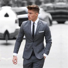 Classic Grey Two Button Custom Made 2018 Mens Suits 2Pieces(Jacket+Pant+Tie) Business Men's Wedding Suits Slim Fit Tuxedo 2024 - buy cheap