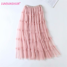 LUNDUNSHIJIA Fashion Elastic Waist Women Pleated Skirt 2019 Summer Good Quality Mesh Long Skirts 6 Colors 2024 - buy cheap