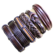 Handmade classic wholesale bangles 6pcs/set ethnic tribal Gothic wrap punk leather bracelet for men women free shipping-S79 2024 - buy cheap
