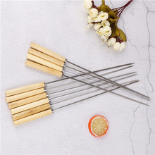 10 PCS BBQ Skewers Hot handle with handle 35CM barbecue needle wood stainless steel flattened rounded sign optional meat 2024 - buy cheap