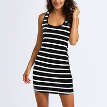 Vestido sexy feminino casual, preto, branco, slim, sem mangas, para festa à noite, roupas de verão, com listras 2024 - compre barato