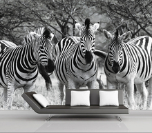 Bacaz-papel tapiz de animales de cebra 3d para sala de estar, mural de fondo de sofá, pegatinas de pared 3d de fotos en blanco y negro 2024 - compra barato