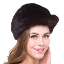 Natural mink fur women's winter warm hat, real fur, handmade crystal diamond decorative ear protection, Russian hot style 2024 - buy cheap