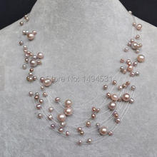 Wholesale Pearl Jewelry , Lavender Color Multistrand Genuine Freshwater Pearl Necklace - Handmade Wedding Birthday Jewelry. 2024 - buy cheap