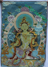 Pintura de Thangka de 36 pulgadas, bordado de seda china, blanca, Tara, diosa de la Piedad, Mural 2024 - compra barato