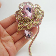 Moda Beautiful Pink Lily flor Rhinestone cristal broche Pin pingente de flor 2024 - compre barato