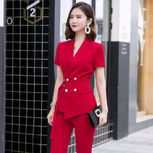 Red suit suit female new fashion red temperament OL short sleeve business professional wear black small suit two-piece suit 2024 - buy cheap