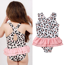 Maiô de leopardo para meninas 1-6 anos, roupa de banho para crianças, com babados, moda praia 2020 2024 - compre barato