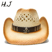Women Men Western Cowboy Hat With Punk Pirate Band Straw Lady Dad Beach Sun Sombrero Cap Mesh Cowgirl Jazz Hat Size 58CM 2024 - buy cheap