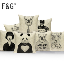Retrato de animal, capa de travesseiro, preto, branco, decorativo, almofadas, cachorro, panda, capa personalizada para sofá 2024 - compre barato