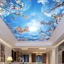 Custom Mural Wallpaper 3D Blue Sky White Clouds Cherry Blossom Ceiling Zenith Mural Living Room Dining Room Self-Adhesive Fresco 2024 - buy cheap