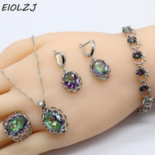 Silver 925 Jewelry Sets For Women Oval Multicolor Women's Crystal Earrings Set Necklace Pendant Ring Drop Earrings Bracelet 2024 - buy cheap