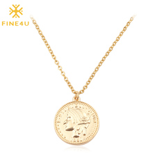 FINE4U N195 Queen Portrait Coin Pendant Necklaces For Women Alloy Chain Necklace 2019 Queen Coin Jewelry 2024 - buy cheap