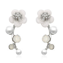 New Crystal Branch Pearl Flower Stud Earrings For Women Blossom Flower Silver Color Earings Bijoux Jewelry Gift 2024 - buy cheap