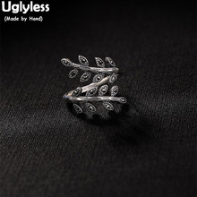 Uglyless 100% Real 925 Sterling Silver Leaves Open Rings for Women Ethnic Thai Silver Branch Finger Ring Ethnic Fine Jewelry 2024 - buy cheap