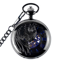 Hollow Skeleton Black Automatic Mechanical Pocket Watch Men's Watch Women's Watch Vintage Hand Wind Clock Necklace Pendant Saat 2024 - buy cheap