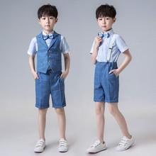 Boys Formal Plaid Suits Sets 2019 Summer Children Vest Shirts Shorts Outfits Kids Wedding Party Performance Costume 2024 - buy cheap
