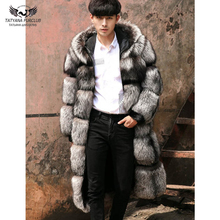 Tatyana Furclub Luxury Full Pelt Real Silver Fox Fur Coat For Men's Long Jackets With Hood Thick Warm Winter Fashion Fur Coats 2024 - buy cheap