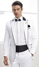 (Jacket + pants + tie) new white official single button men's suit dress groomsmen men's wedding party dinner costume groom men' 2024 - buy cheap