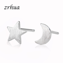 ZRHUA Silver Color Moon and Star Stud Earrings For Women Prevent Allergy Brincos pendientes mujer moda Female Brincos 2024 - buy cheap