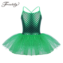 Fantasia de sereia verde com glitter, traje para festas de halloween, roupa de festa da pequena sereia, traje de princesa, vestido tutu de balé para meninas 2024 - compre barato