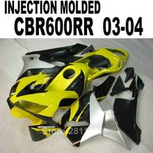 100% Kit de carenado de moldeo por inyección para Honda CBR600RR 03 04 amarillo plata negro Juego de carenados CBR600RR 2003 2004 AT64 2024 - compra barato