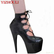 15cm Mature temptation Mysterious sexy fashion ultra-high documentary shoes black Roman style hollow out high heels 2024 - buy cheap