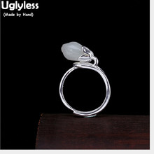 Uglyless 100% Real 925 Plata de ley natural Jade Magnolia anillos abiertos para mujeres hecho a mano Floral joyería fina anillo de dedo Bijoux 2024 - compra barato