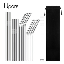 UPORS-pajitas reutilizables de acero inoxidable, juego de 16 vasos de 30oz y 20oz, 8,5 ''y 10,5'', pajitas rectas curvadas de Metal para taza 2024 - compra barato