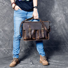 Bolsa sacola de couro artesanal, 16 polegadas, laptop, carteiro, homem, couro legítimo, mala mala de viagem 2024 - compre barato