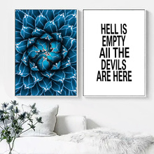 Pintura en lienzo de arte de pared con citas inspiradoras de flores azules, carteles e impresiones, póster nórdico, imágenes de pared para decoración de sala de estar 2024 - compra barato