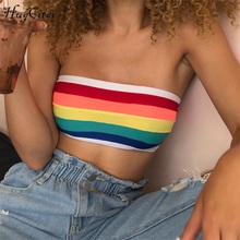 Hugcitar colorful rainbow stripe print crop tops Canale 2021 summer women fashion bodycon sexy fashion club party tank tops 2024 - buy cheap