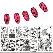 Новое поступление рождественские и Хэллоуин шаблоны для ногтей штамповочные пластины Изображение для ногтевого дизайна маникюрные шаблоны штампы для ногтей Инструменты 2024 - купить недорого