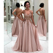 Embroidery Lace Appliques Pearls O Neck Pink Tulle Long Floor Length Illusion Back Prom Dress Senior Evening Party Gowns 2024 - buy cheap