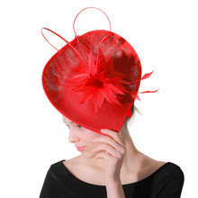 Chapéu fascinator feminino vermelho da sinamay, chapéu prendedor vintage de cabelo para mulheres 2024 - compre barato