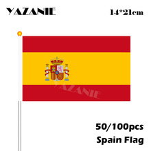 Yazanie bandeira mundial, 14*21cm, 100 pçs, espanha, bandeira americana espanhola, bastão de bandeira plástico, impressão em poliéster 2024 - compre barato