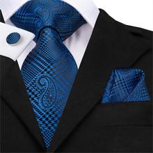 Conjunto de gravatas xadrez e pescoço masculino, gravatas quadradas de bolso, de seda, safira, lenço, azul marinho, para homens, SN-3236 hi-tie 2024 - compre barato
