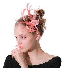 Casamento encantador rosa cabelo fascinatos acessórios elegantes das mulheres chapeau senhoras chapéus headbands penas headwear feminino igreja 2024 - compre barato