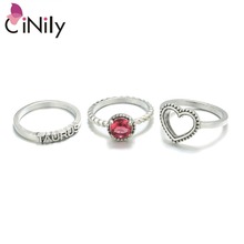 CiNily 3pcs / set Carved Totem Bohemian Ring Created Kunzite Silver Plated Wholesale Fashion Jewelry for Women Ring SJ001 2024 - buy cheap