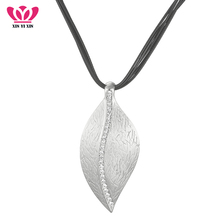 Crystal Color Leaf Suspension Women Necklace 8 Layers Black Leather Chain Necklace for Women Big Pendant Gothic Girl Jewelry 2024 - buy cheap