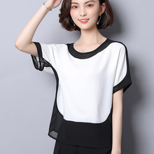 New Fashion Summer Women Blouses Tops Chiffon Patchwork Short Batwing Sleeve O Neck Casual Office Ladies Top Blusas DD2578 2024 - buy cheap