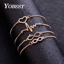 Pulseiras yobest 4 com pedra cz coração braceletes para mulheres conjunto de pulseiras de casamento com cristal cor dourada 2024 - compre barato